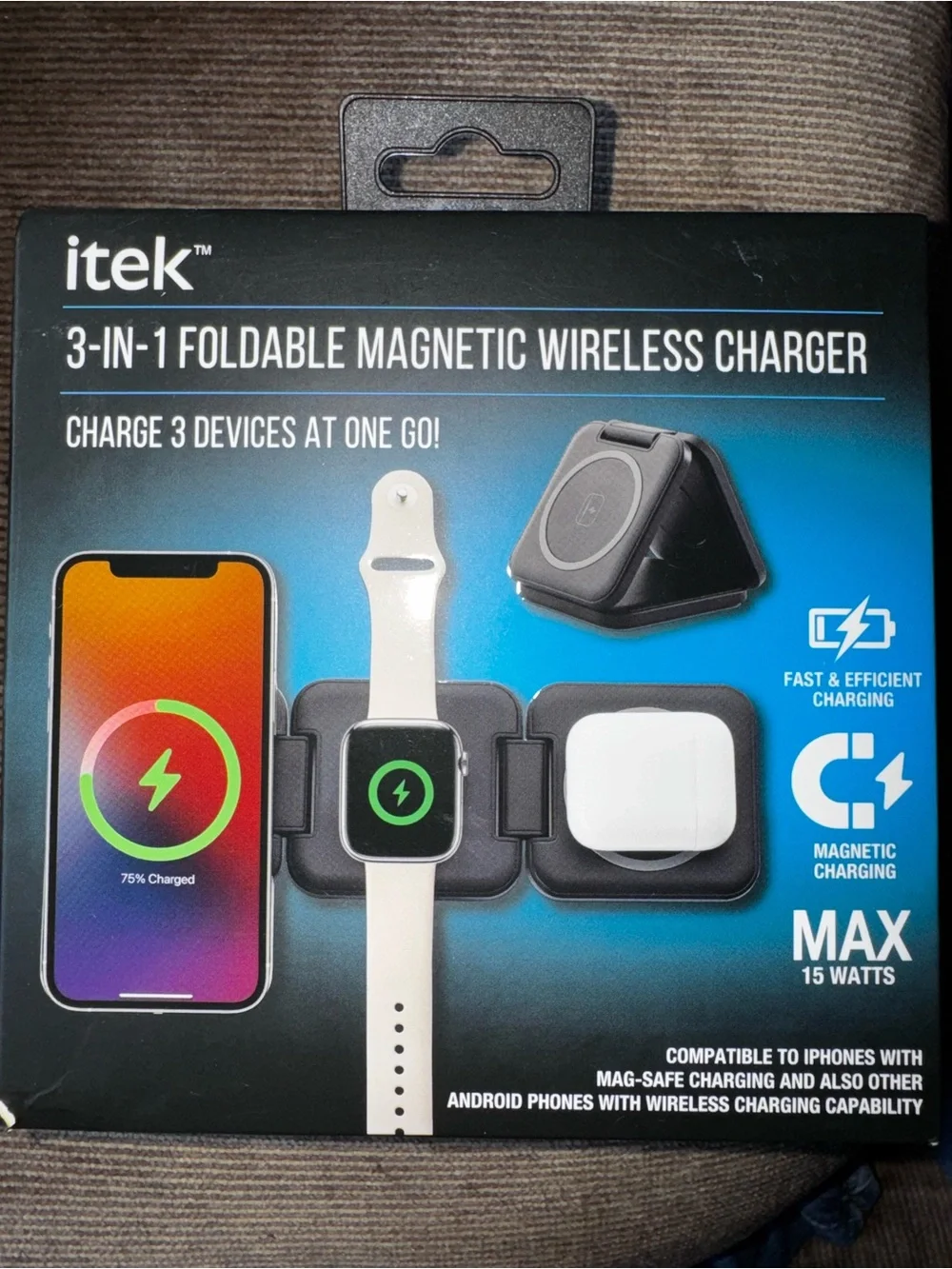 iTek 3-in-1 Foldable Magnetic Wireless Charger | MagSafe Compatible | New